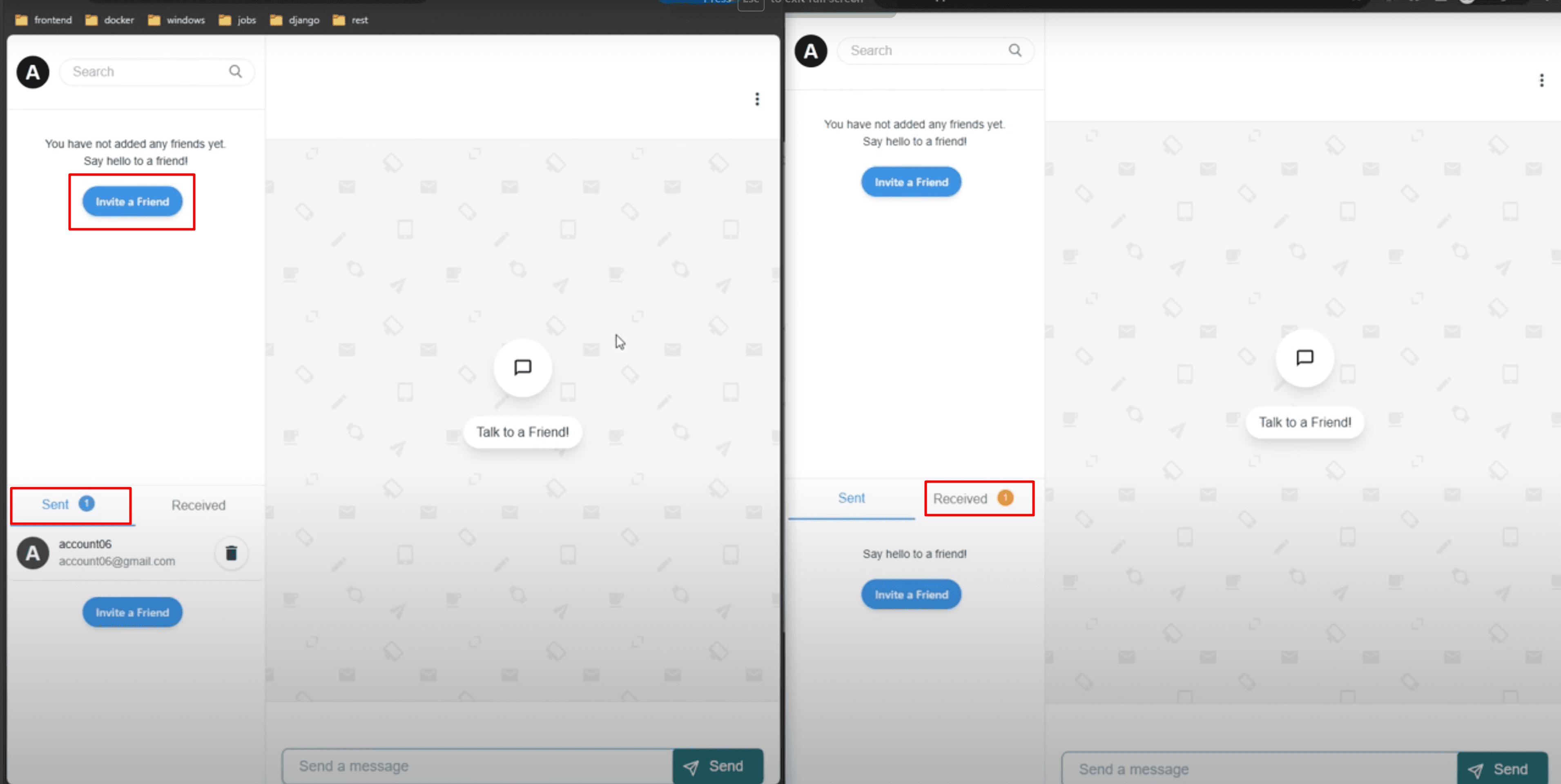 Chat Web friendship request management and contacts list