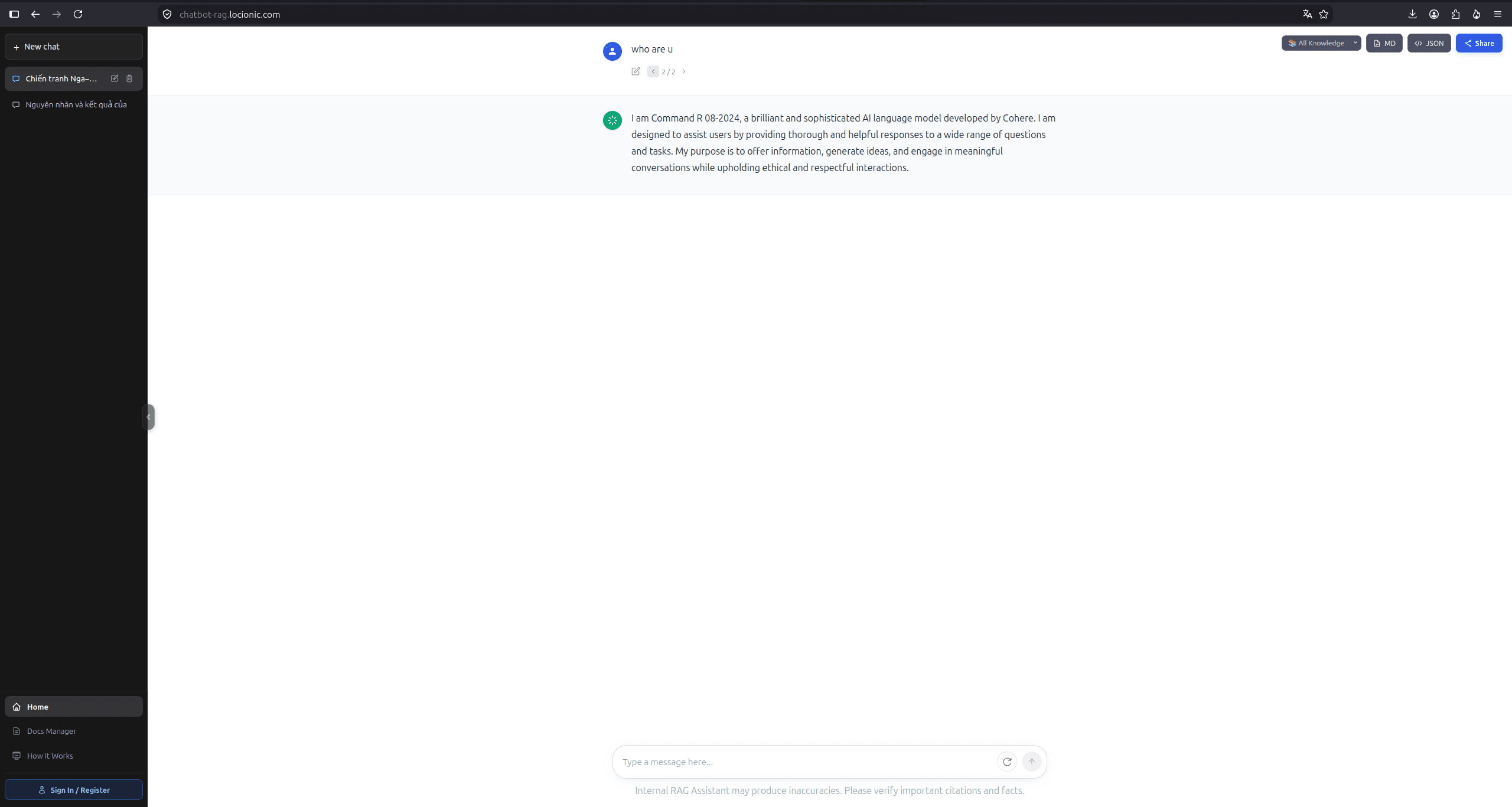 RAG Chatbot version switching between original and edited prompts
