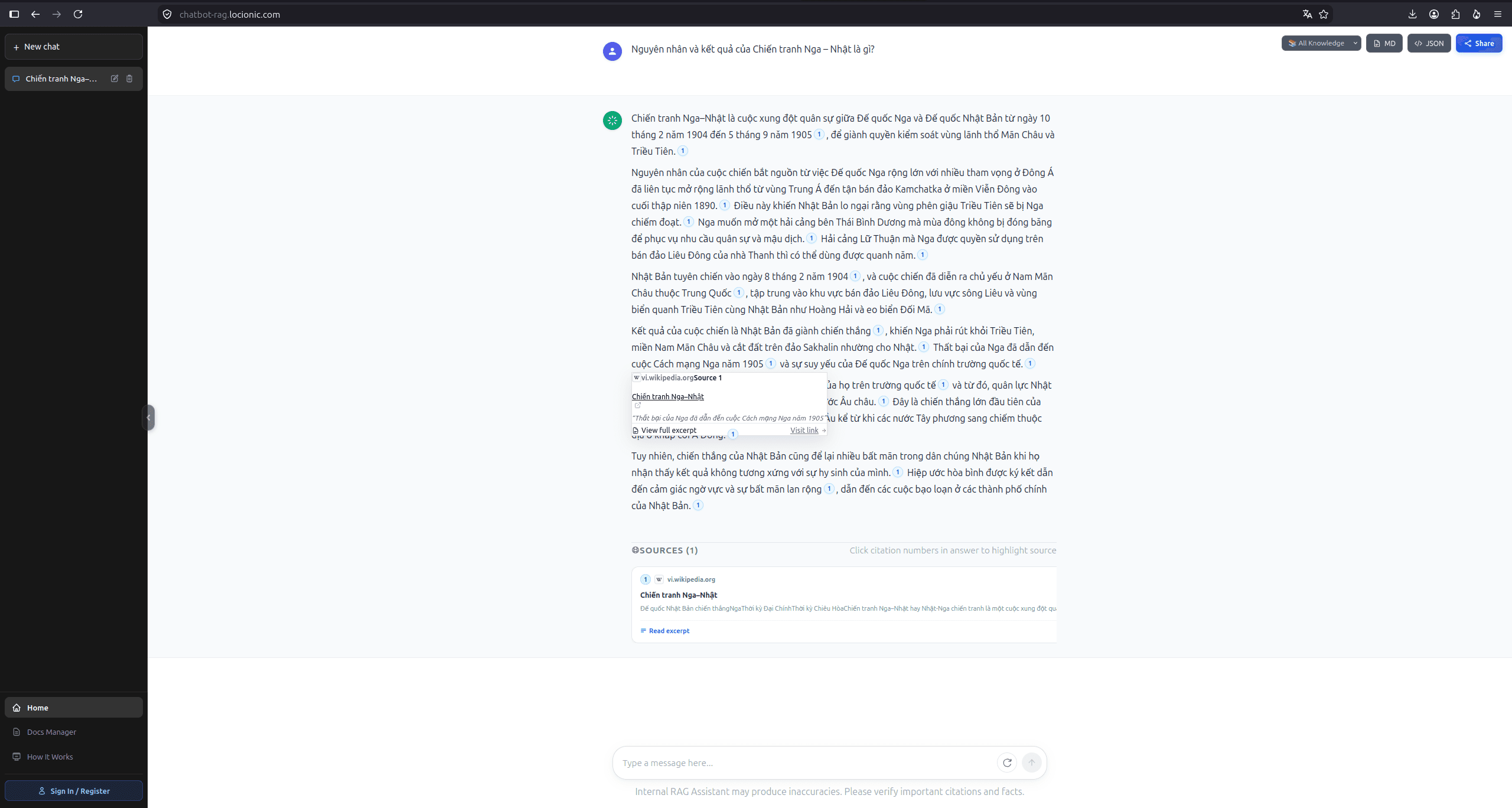 RAG Chatbot retrieved document citations and source references