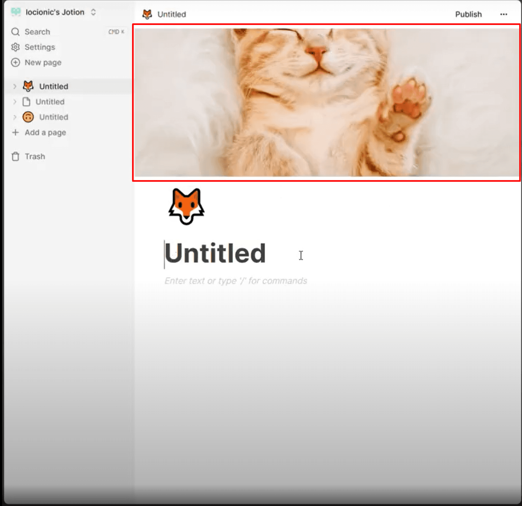Notion Clone document cover image selector and header customization