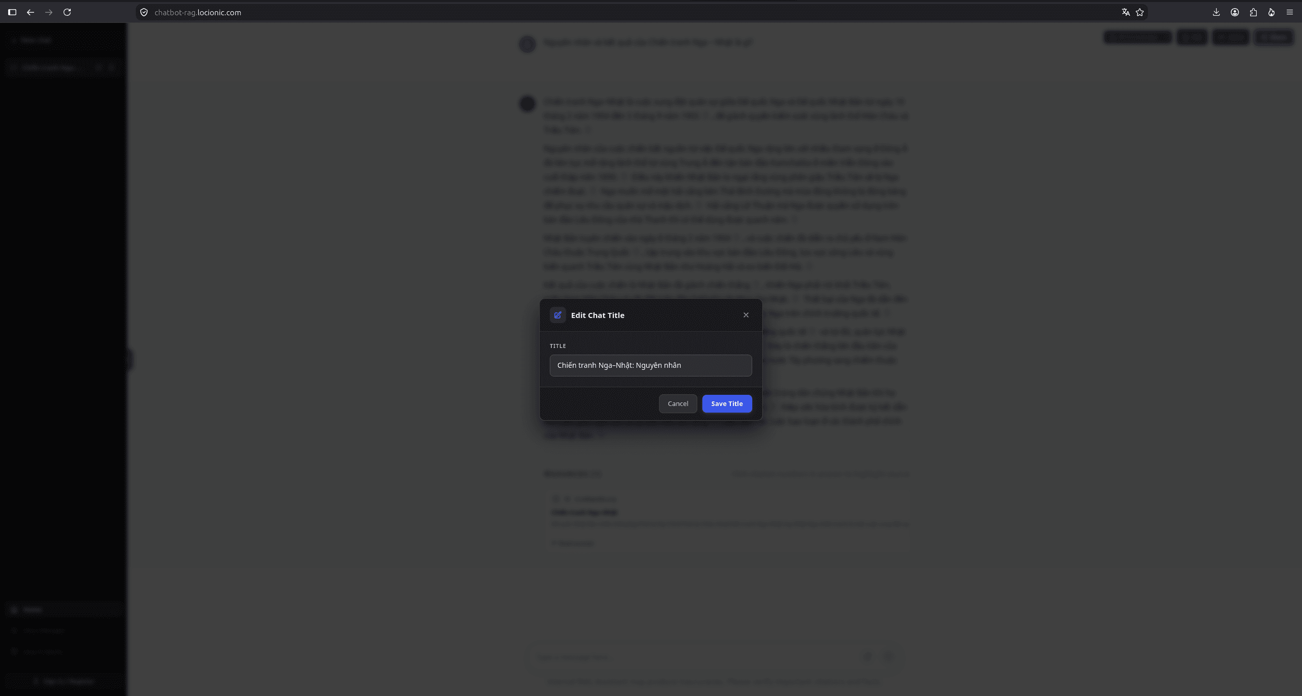 RAG Chatbot conversation title editing and session rename dialog