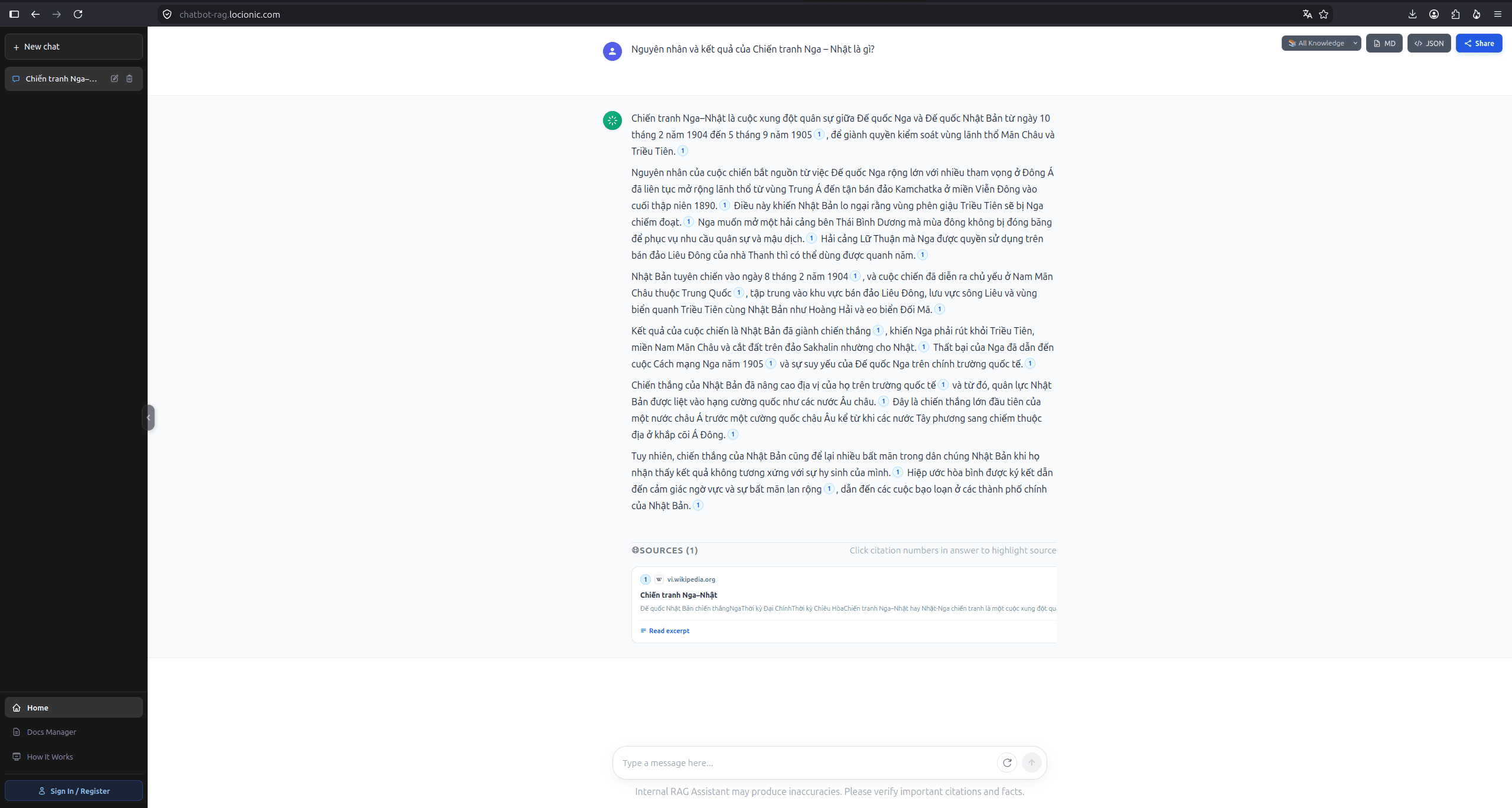 RAG Chatbot real-time token streaming and response generation