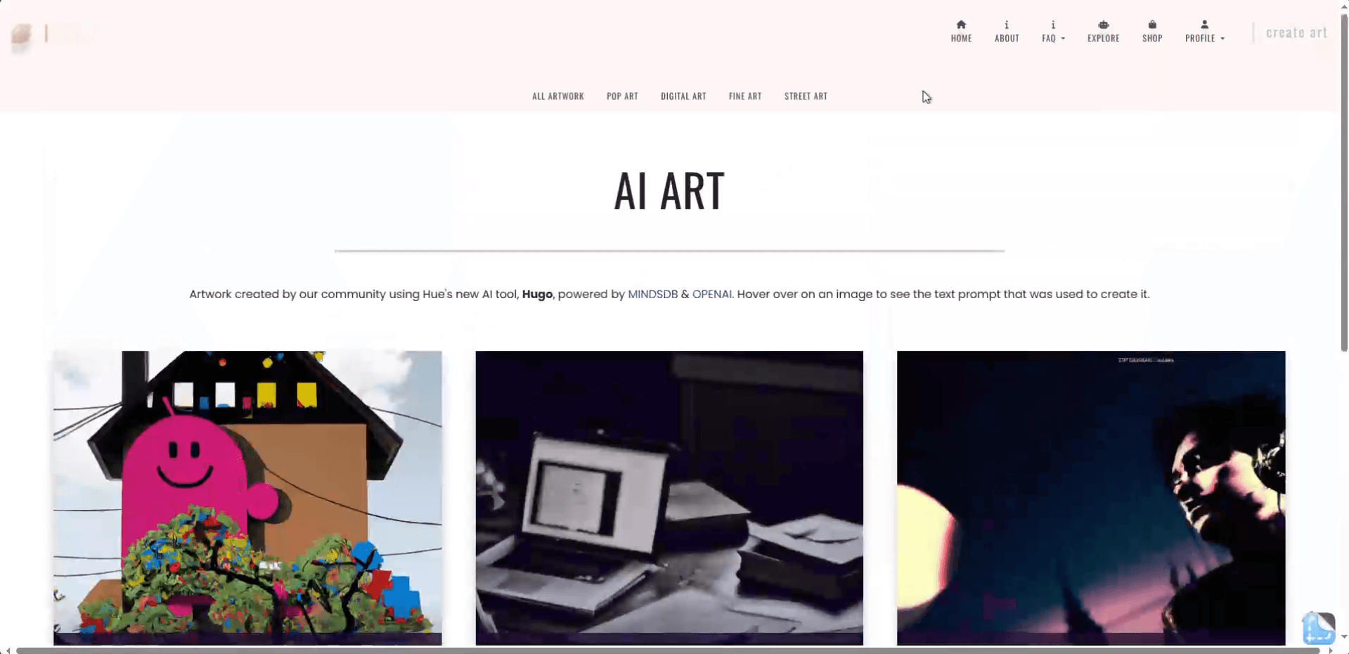 AI Art Gallery artwork discovery feed and style category filters