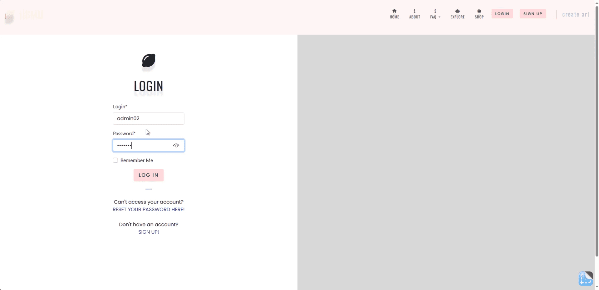 AI Art Gallery user authentication and login screen