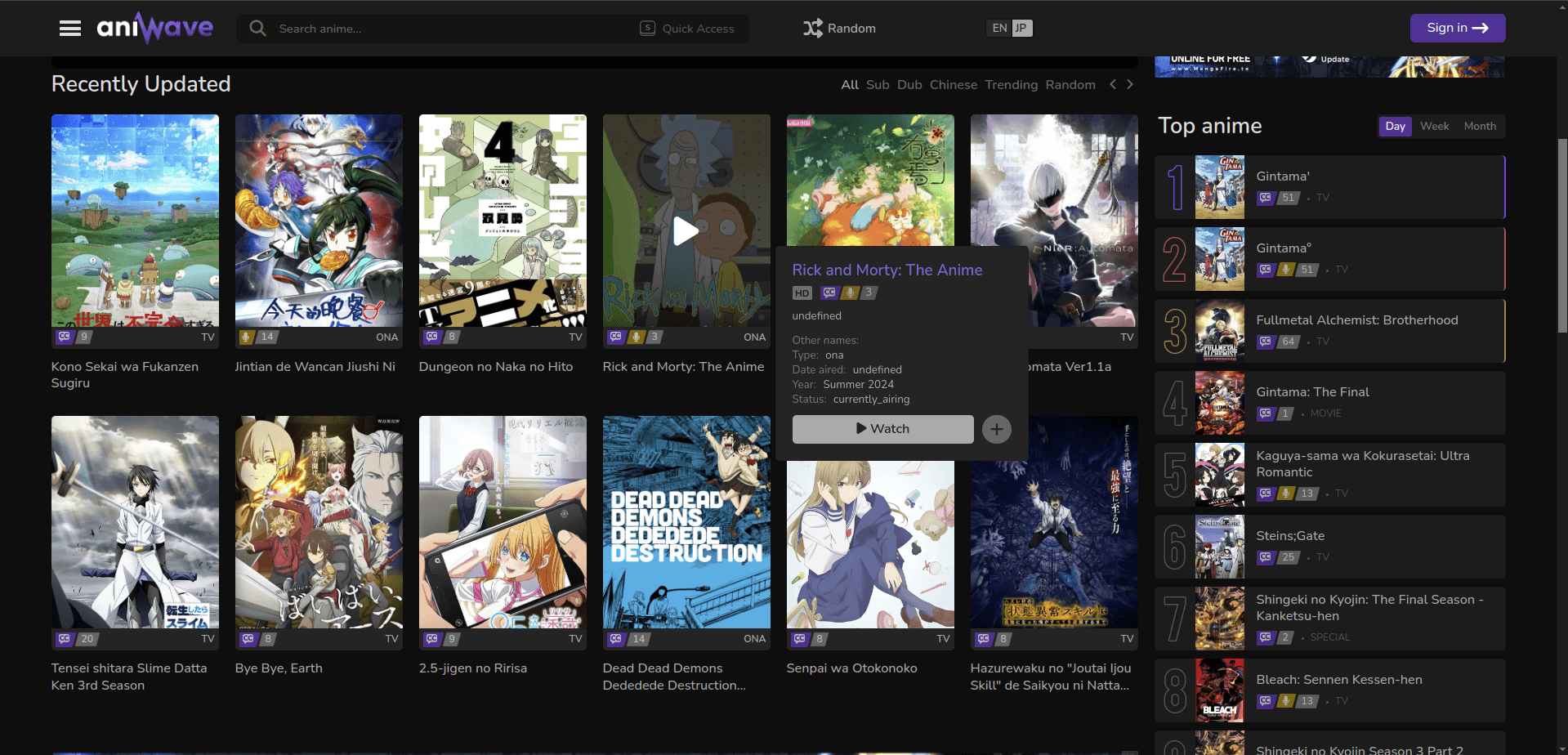 Aniwave anime catalog recent release updates and grid view