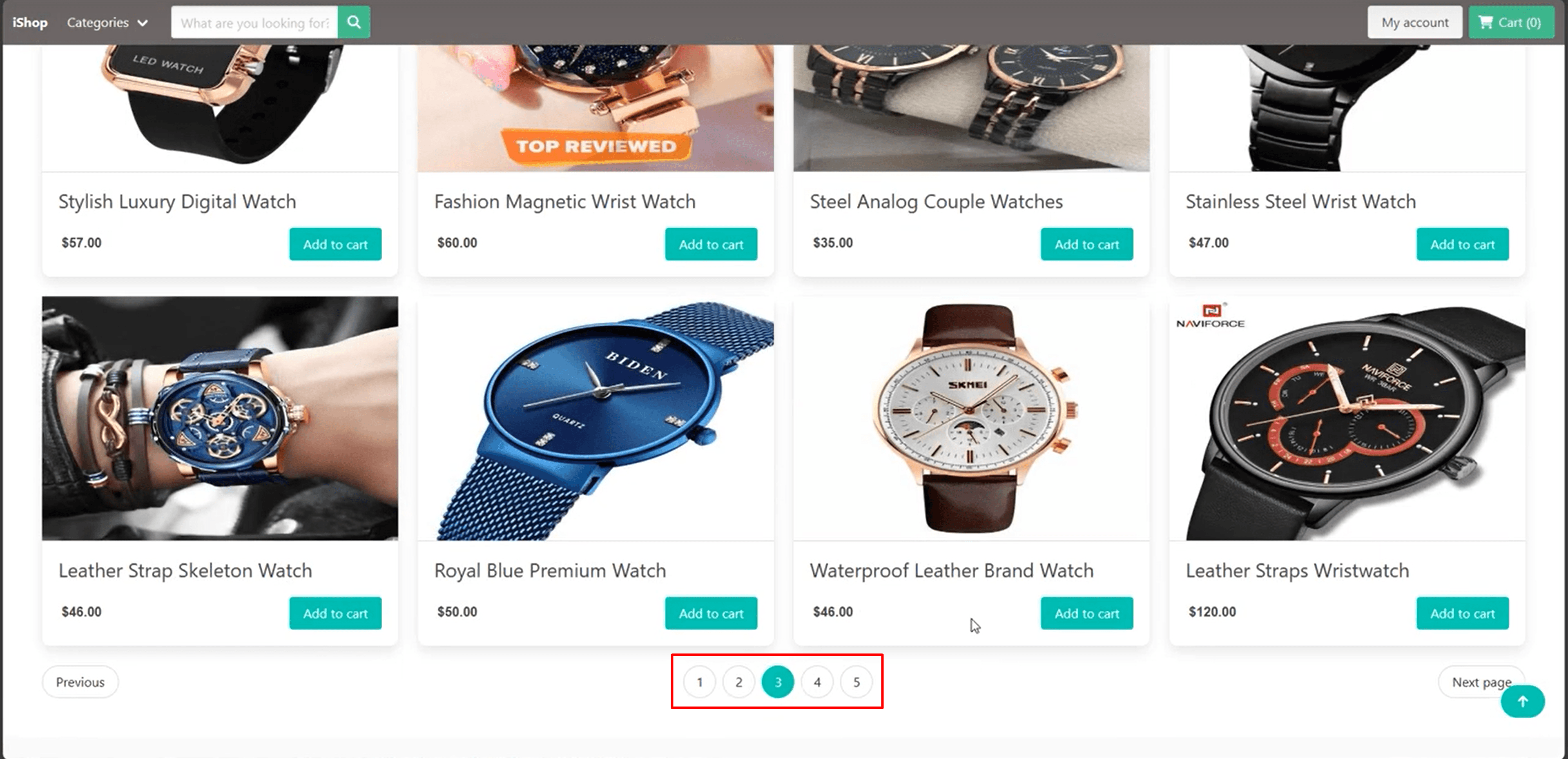 iShop product catalog pagination controls and page navigator