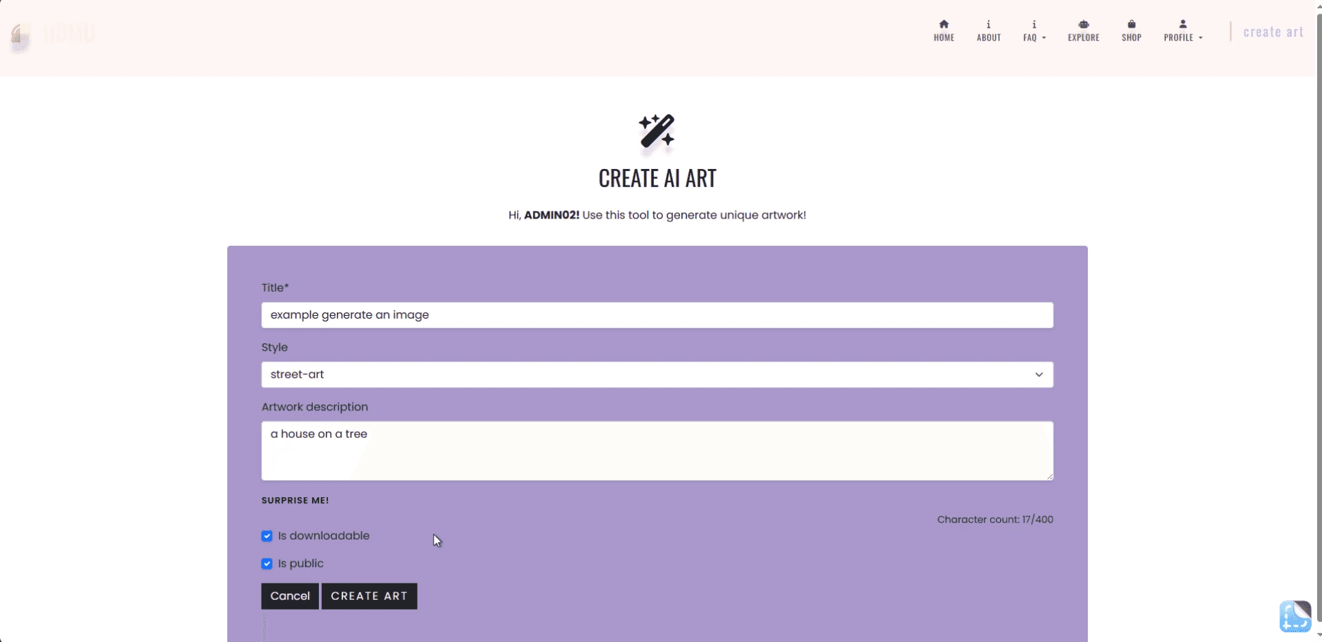 AI Art Gallery generative prompt studio and image synthesis interface