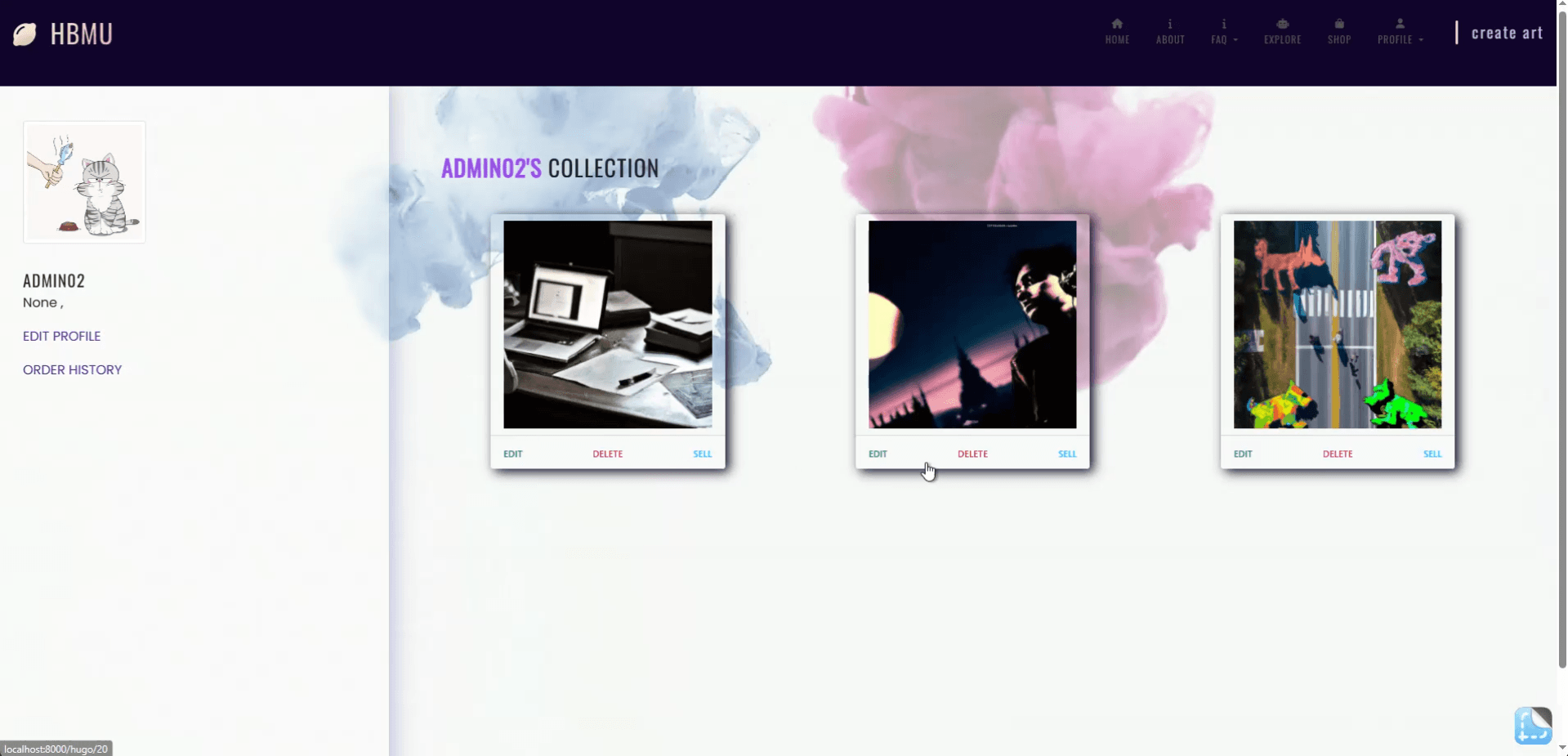 AI Art Gallery artist profile portfolio and sales analytics
