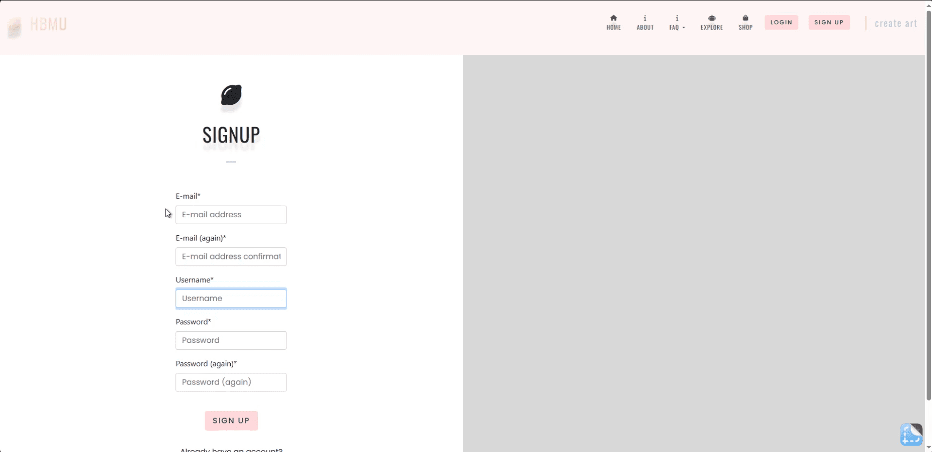 AI Art Gallery creator account registration and onboarding form