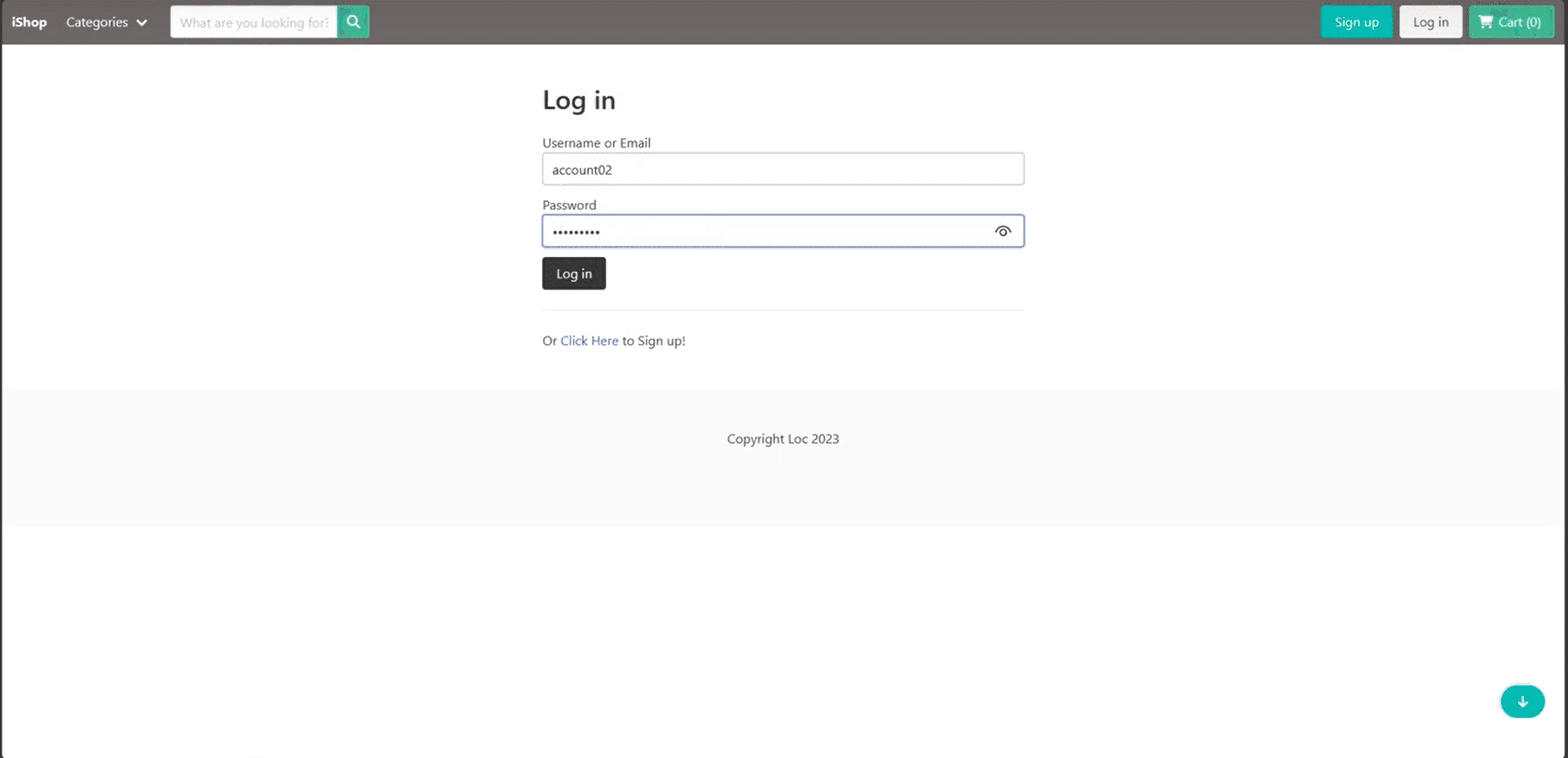 iShop secure user authentication and login portal
